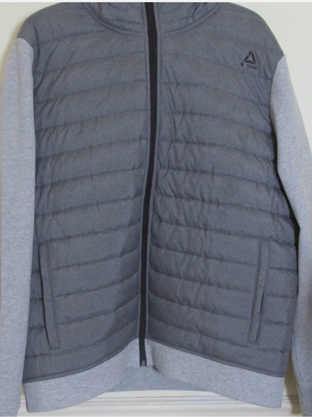 Reebok Men's Two-Tone Gray Hybrid Quilted Puffer Jacket New Size Medium